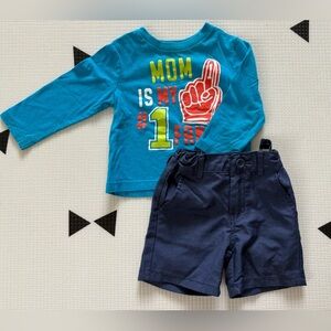 Cat & Jack|Baby boy outfit,navy shorts & long sleeve graphic tee shirt•••18-24m